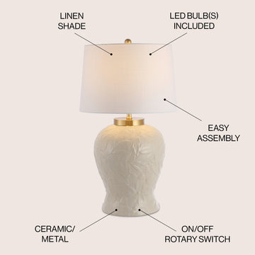 Regency Palm Leaf 31.5" Ceramic/Metal Bohemian Cottage LED Table Lamp - JONATHAN Y